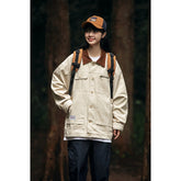 Unisex Jacket Retro Multi-Pocket Workwear Coat Loose Casual Polo Collar Jacket